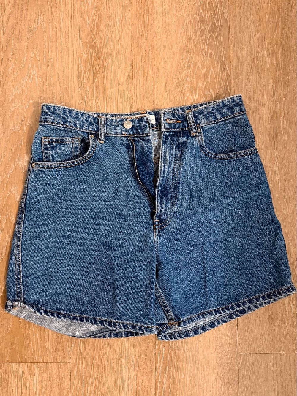 Zara Dark Blue High-Rise Denim Shorts